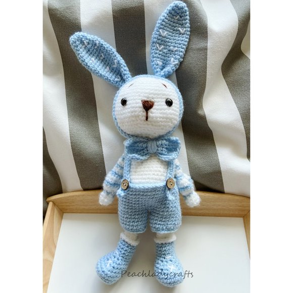 Cute handmade bunny boy crochet amigurumi toy - Picture 3 of 3